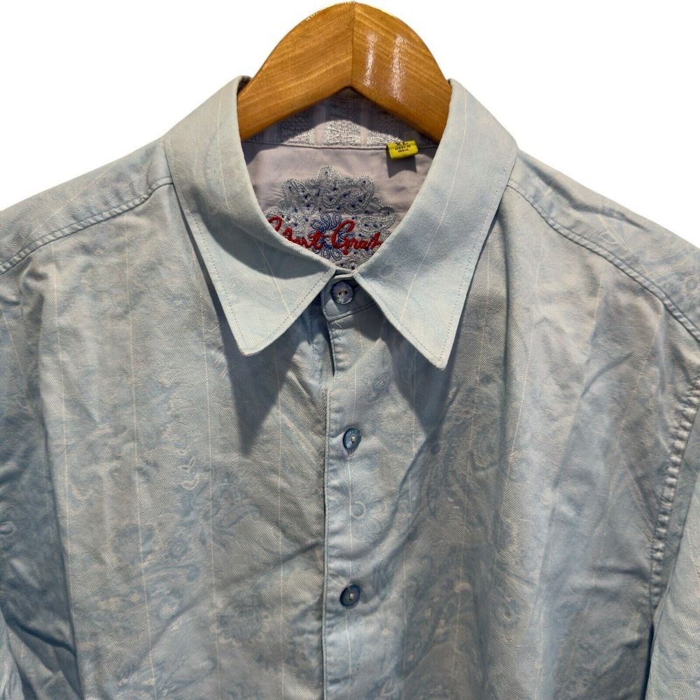 Robert Graham Men's Sz XL Classic Fit Light Blue Floral Jacquard Flip Cuff Shirt